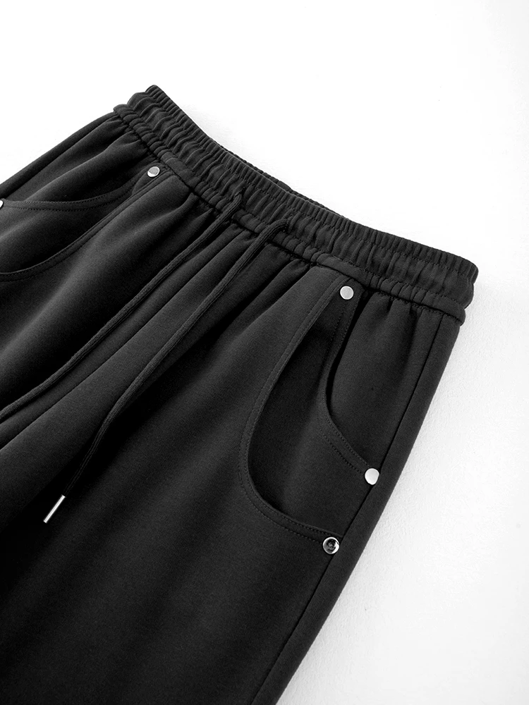 Calça de moletom feminina de cintura alta e pernas largas primavera outono casual calças soltas com dois bolsos versátil diária