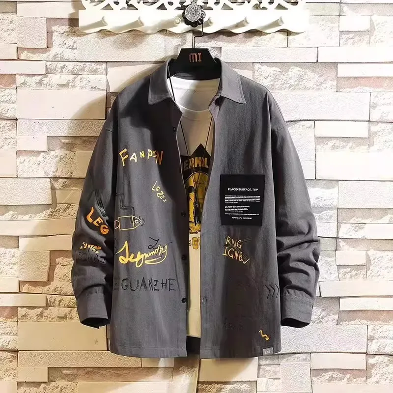 

Wear-Resistant Casual Long Sve Workwear Jaet for Men Spring Autumn Loose Haome irt Youth Faion Loose Fit