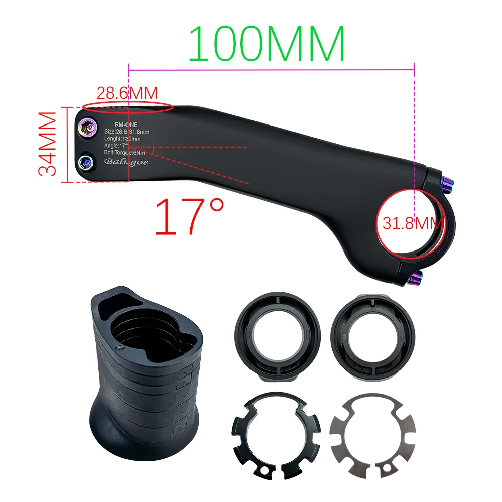 BALUGOE Carbon Fiber Internal Wiring Road Bike Mountain Bike Stem 28.6-31.8MM Riser With Washer -10 º -17 º Riding Accessories image 3