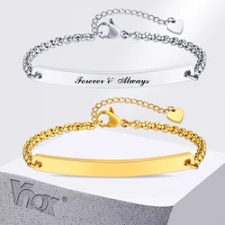 Vnox Free Custom Fashion Slim Women Bracelets, Round Box Chain Bracelets, Engraving Stainless Steel Bangle Gift for Her