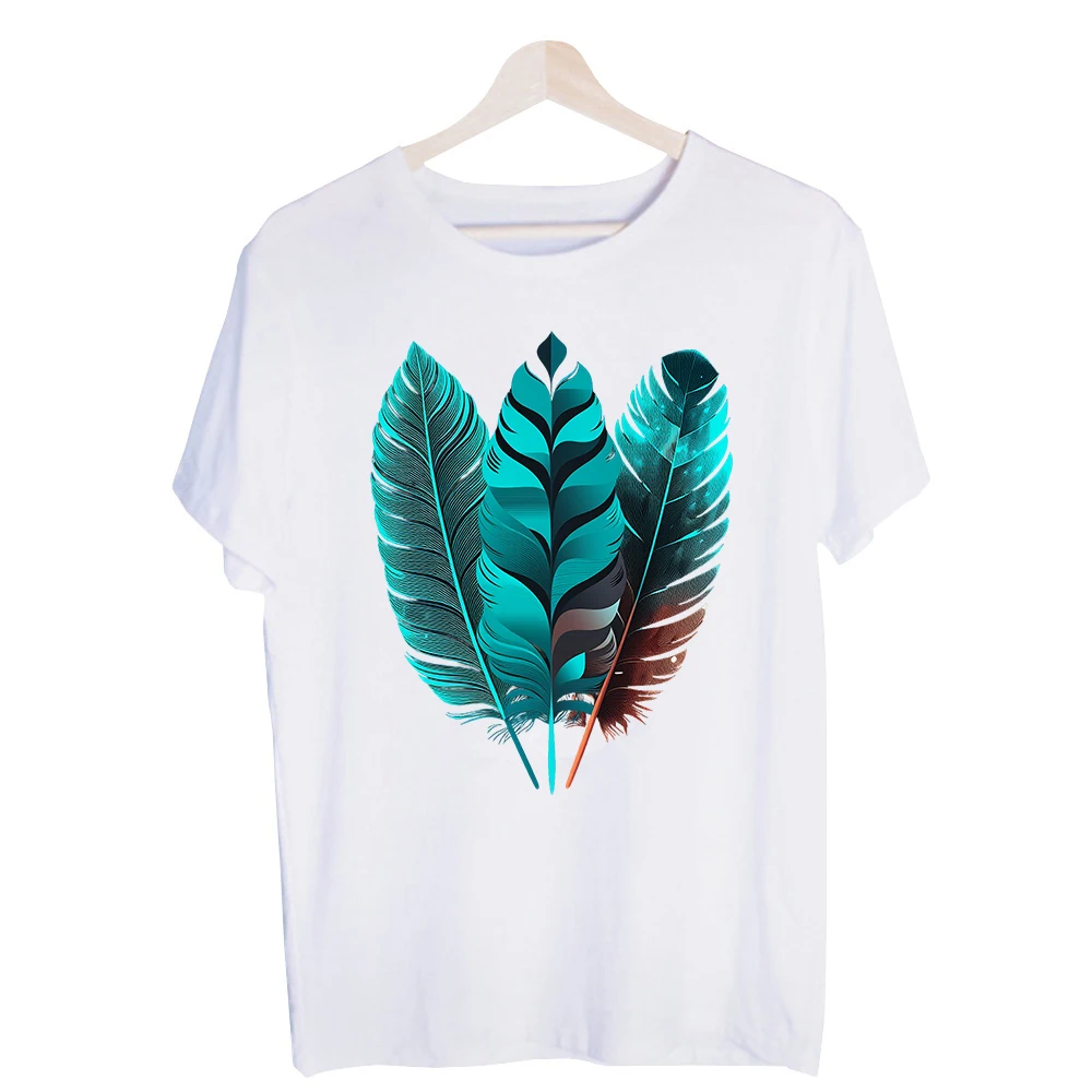 Men's Feather Graphic Tee, Short Sleeve Crew Neck T-Shirt for Casual Summer Outfits