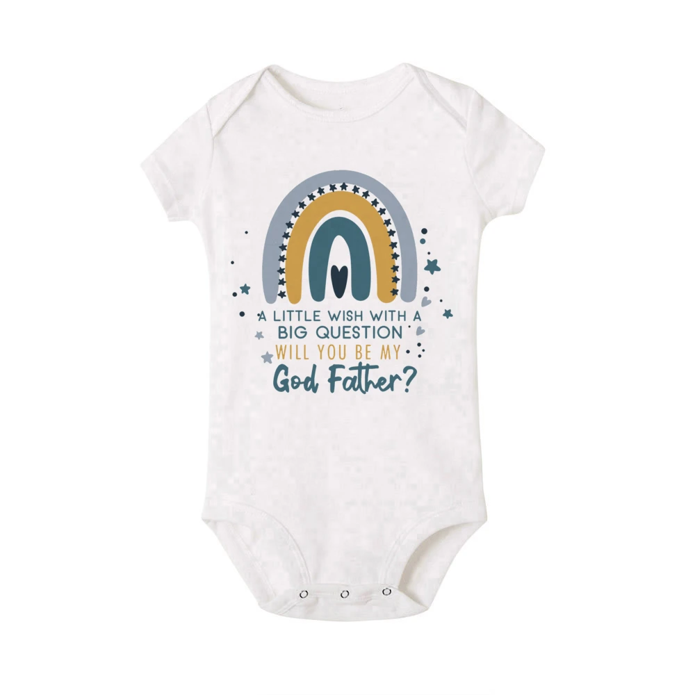 Will You Be My God Mother/father Printed Baby Bodysuit Ask for Godfather Godmother  Baptism Clothes Infant Short Sleeve Jumpsuit