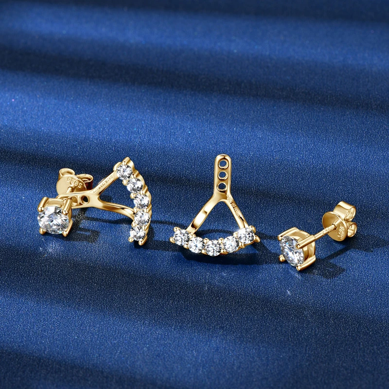 Lnngy 5mm 0.5ct Round Cut Moissanite Earring for Women 925 Sterling Silver Stud Earrings Front And Back Ear Jacket Jewelry Gift