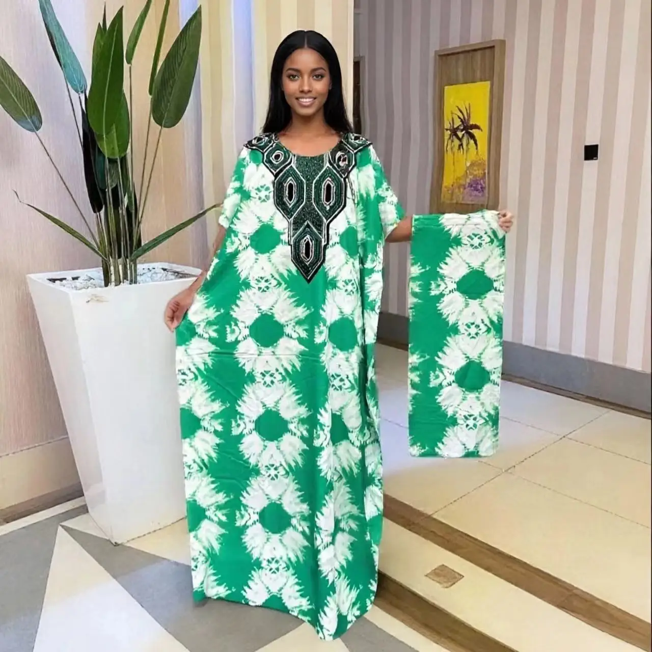 

2025 New Fashion European and American Casual Tie-Dye Multicolor African Summer Printed Women's Loose Dress