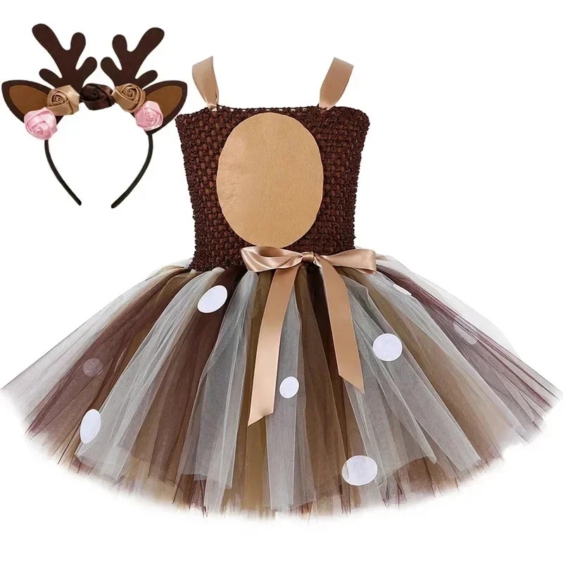 

ABC123Deer Costume for Girls Christmas Tutu Dress Toddler Baby Birthday Outfit Reindeer Animal Cosplay Kids Halloweenb;6'j,k.9;a