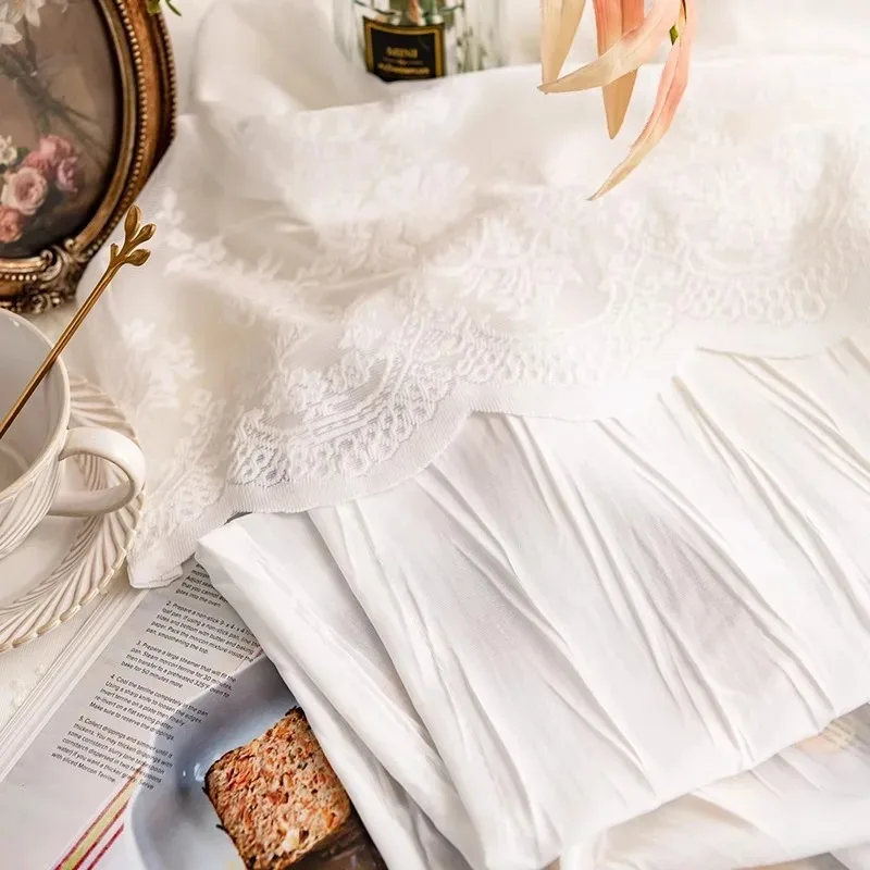 French Light Luxury Wrinkled Gauze Curtains for Living Room Transparent Impermeable Velcro Bedroom Window Partition White Yarn