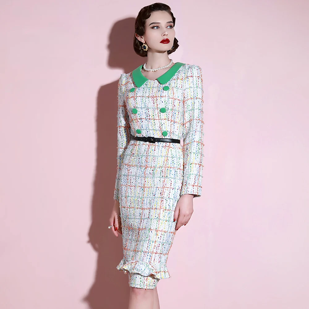 

High End Tweed Slim Dress Spring And Autumn Small Fragrance Doll Collar Temperament Age Reducing Dress