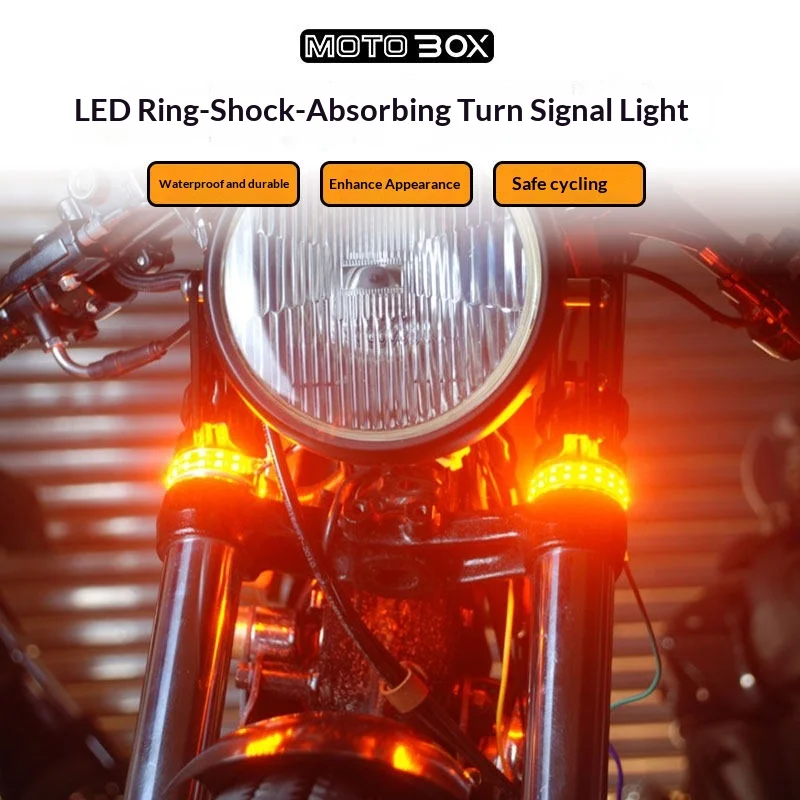 【Premium】For Retro motorcycle modified with LED ring-shaped shock-absorbing turn signals, sequential front fork, shock-absorbing
