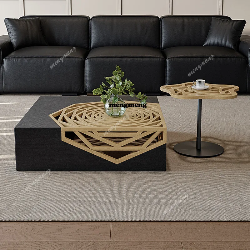 Minimalist solid wood coffee table living room light luxury art square small side table combination