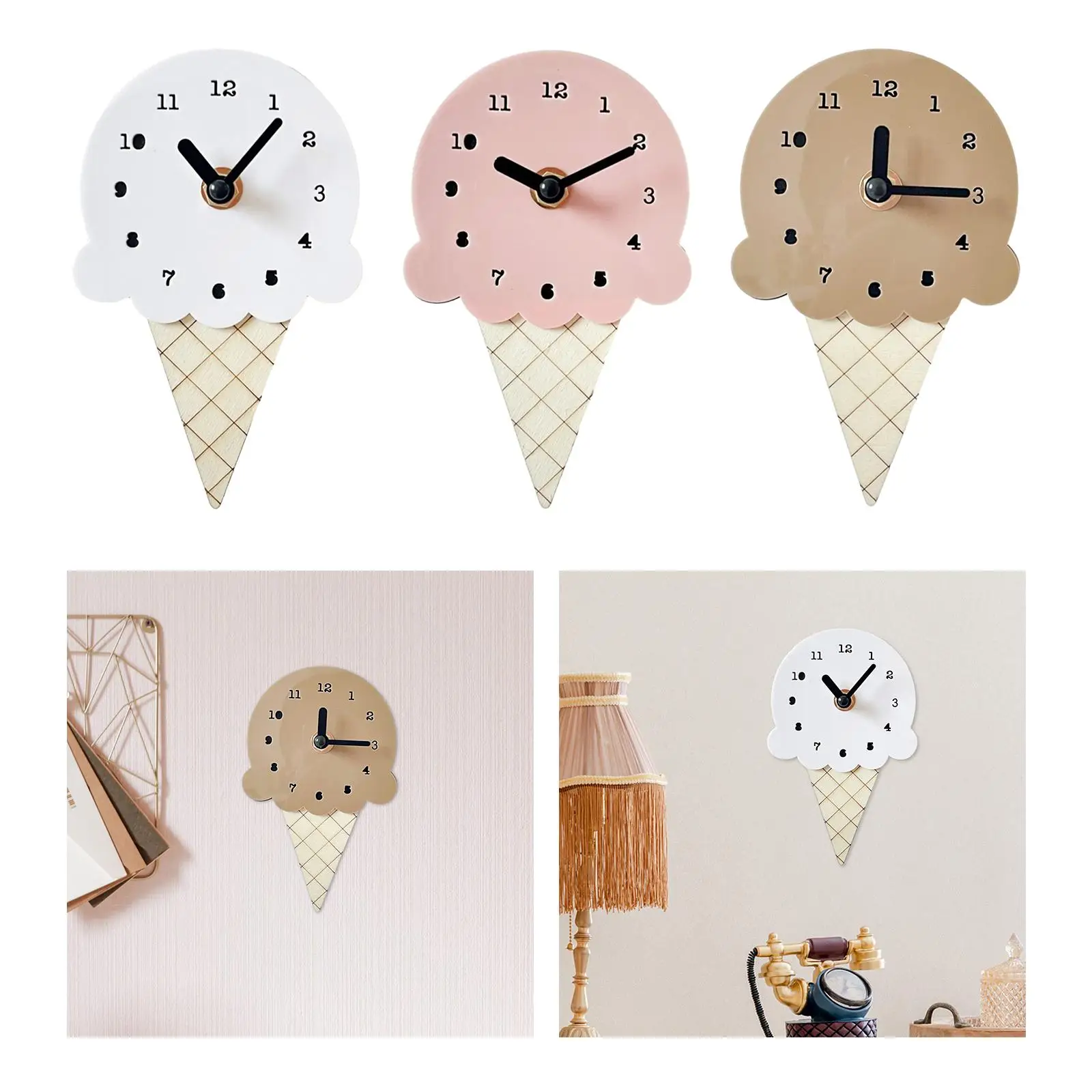 Reloj, forma de helado, reloj colgante, reloj silencioso decorativo de dibujos animados, reloj de dormitorio para habitación de niños