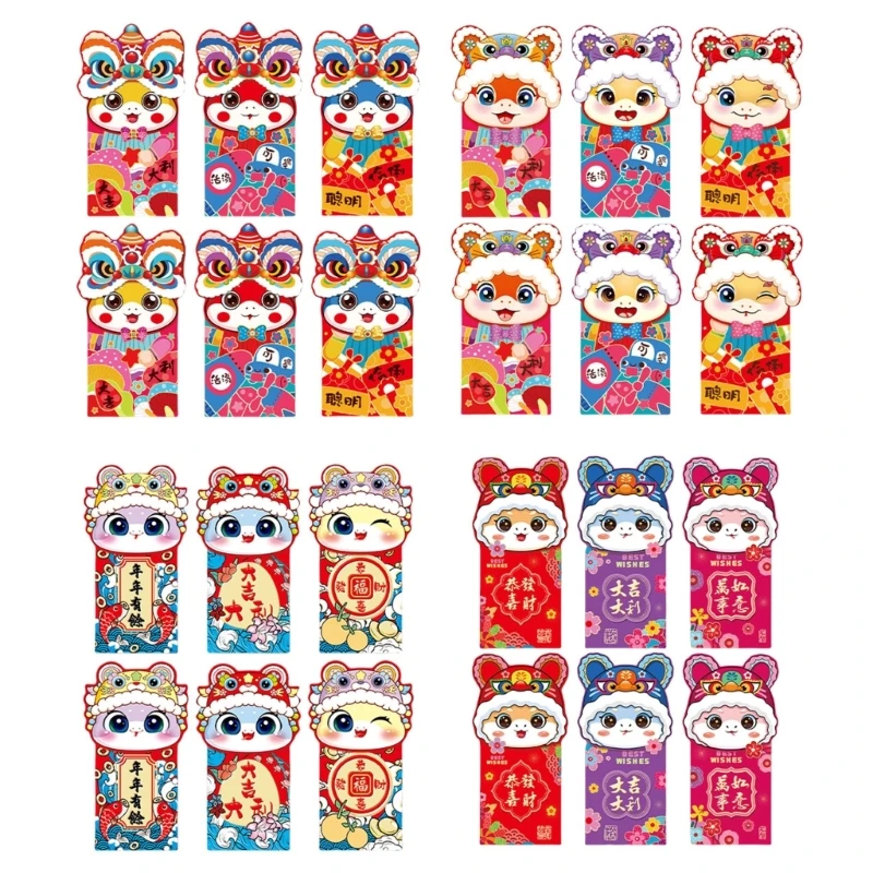 6pcs Redness Envelopes Money Packet with Snake Illustrations for Spring Festival Dropship