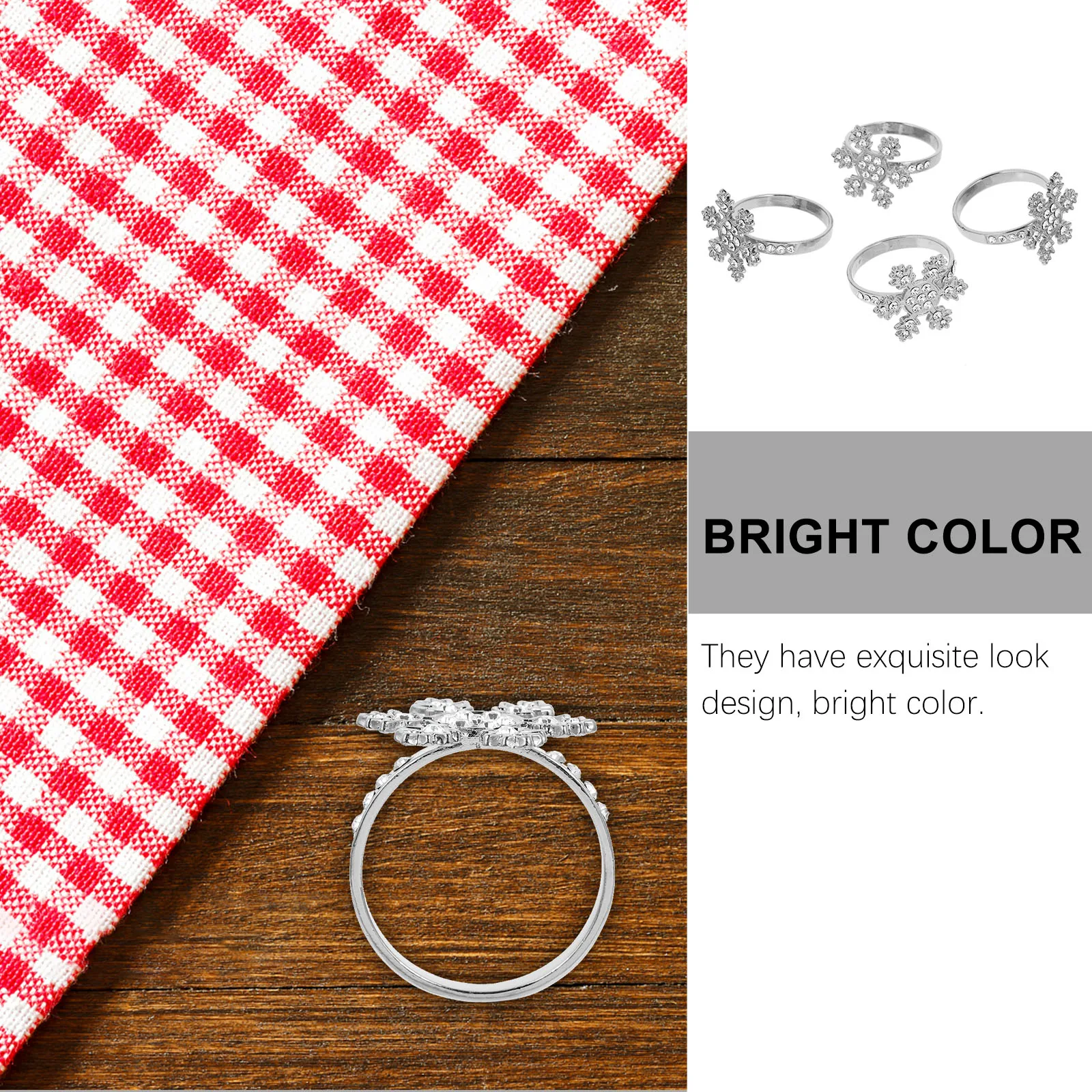 

4 Pcs Snowflake Napkin Circle Rings Creative Holder Dinner Table Diamond Rhinestone