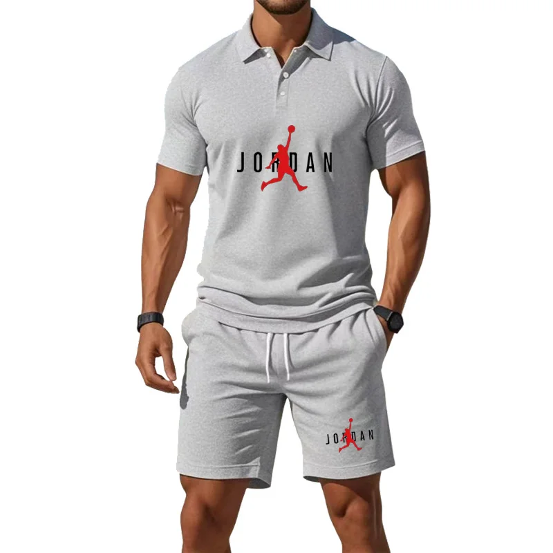 

Summer men's suit T-shirt top - two-piece set, including shorts, with a slim fit design, for daily casual wear style