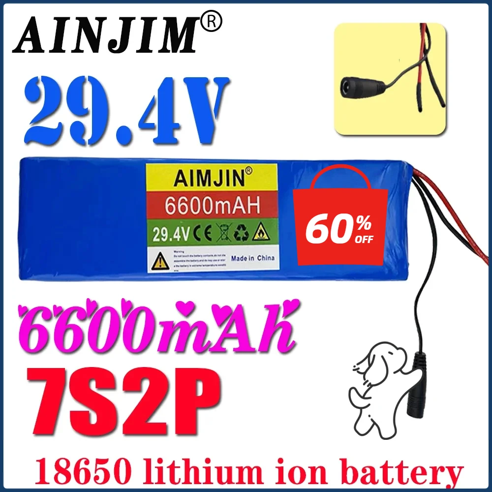 

genuine 24v 66.6ah 7s2p 18650 lithium-ion rechargeable battery 29.4v 6600mah battery pack+2a charger