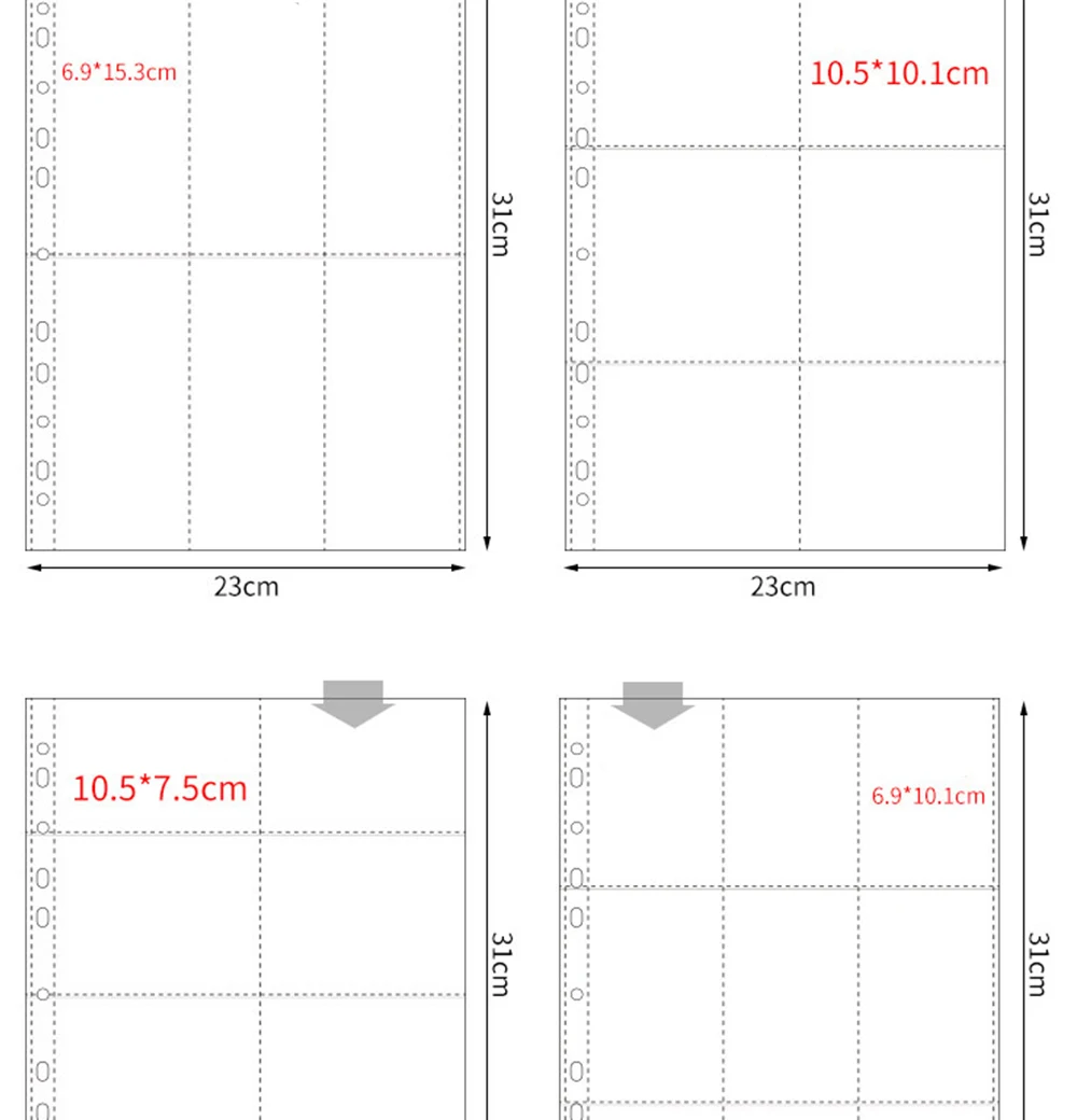 11-Hole A4 Binder Refill Pages 10 Pack Multi-Grid for Photo Card Postcard Coin Collection Scrapbook Album