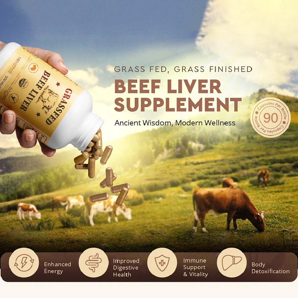 

Free Dried Grass Fed Beef Liver Supplement 90 Capsule, Supports Energy, Detoxification, Digestion, Immunity & Full Body Wellness