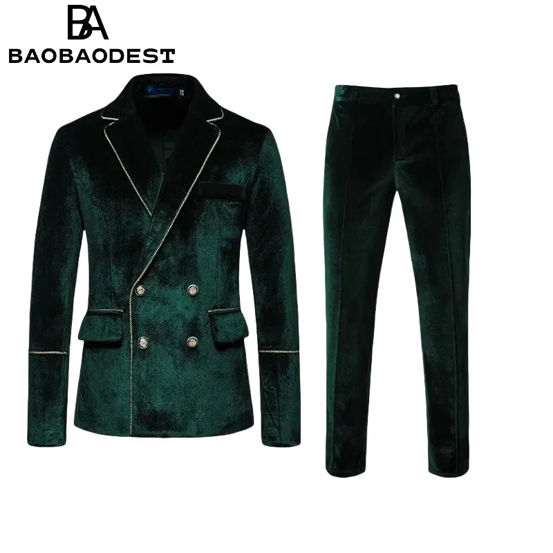 

Мужской осенне-зимний бархатный костюм Slim Fit | Медовый двубортный смокинг для жениха/жениха (куртка + брюки), регулируемая талия
