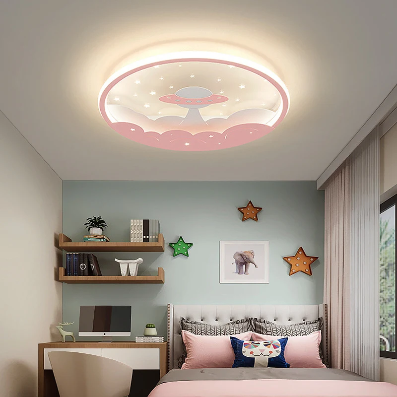 Modern Space Ship Led Ceiling Lights Kids Room Boys Girls Bedroom Study Baby Pink Cartoon Chandelier Mushroom Cloud Ceiling Lamp