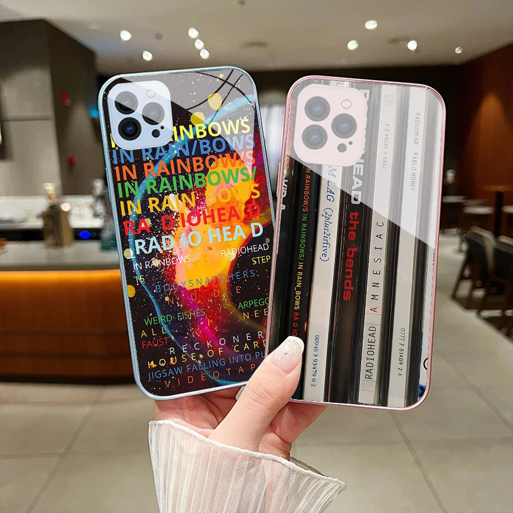 

R-Radiohead Band Rainbow Phone Case For IPhone 15 14 13 12 Mini 11 Pro Max X XS XR 6 7 8 SE Plus Glass Hard Cover