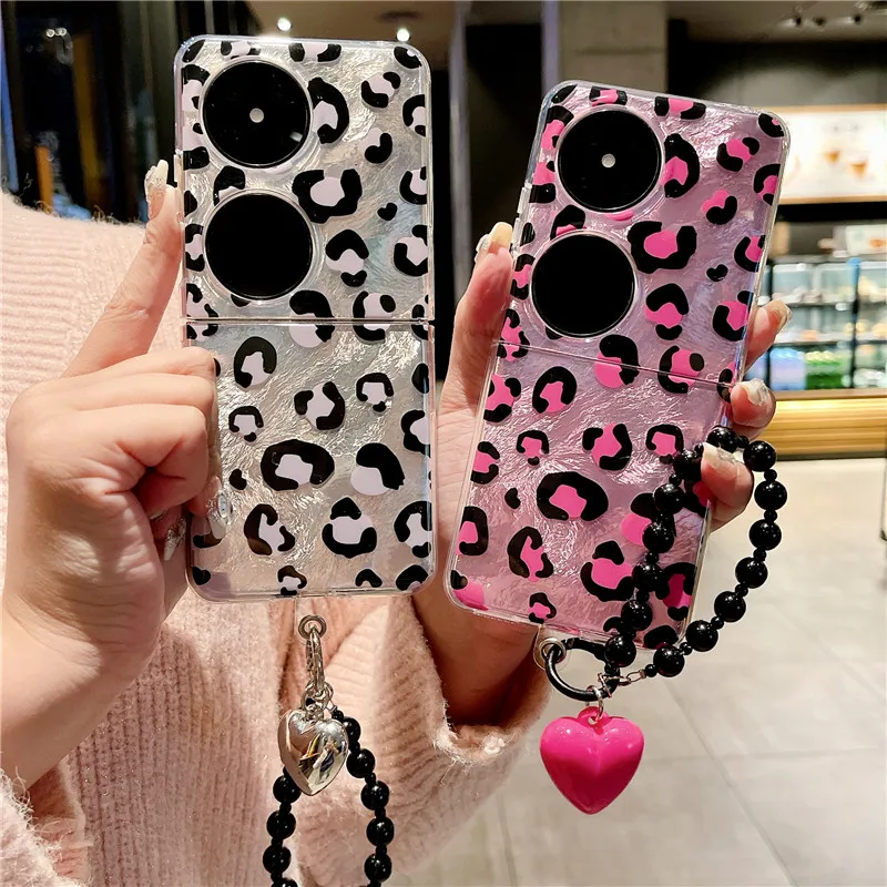 Luxury Leopard Lucky Red Hairball Bracelet Case For Huawei Pocket2 Case Huawei P50 Pocket s Cover P50Pockets