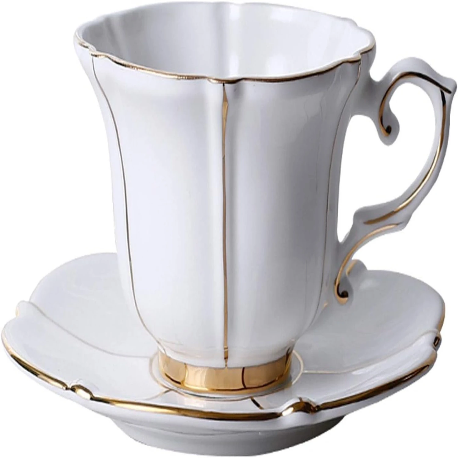 Exquisite and Luxurious White and Gold Porcelain 6-Piece Tea Set - Elevate Your Tea-Drinking Experience with this Elegant Cerami