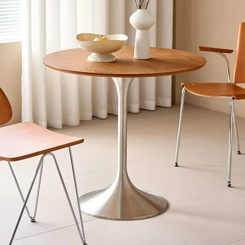 Nordic Round Solid Wood Dining Table with Metal Frame-Designer Tulip for Home Balcony Coffee Shop & Restaurant Use