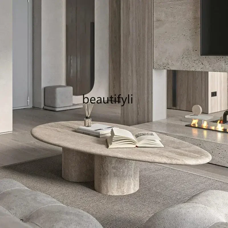cc182Wabi Sabi Wind Natural Coffee Table Living Room Cream Marble Beige Table Countertop Stone R