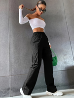 2025 Women Fashion Casual Summer Solid  Black Color Pants Pocket Wide Leg Baggy Trousers Y2k Streetwear Long Sweatpants