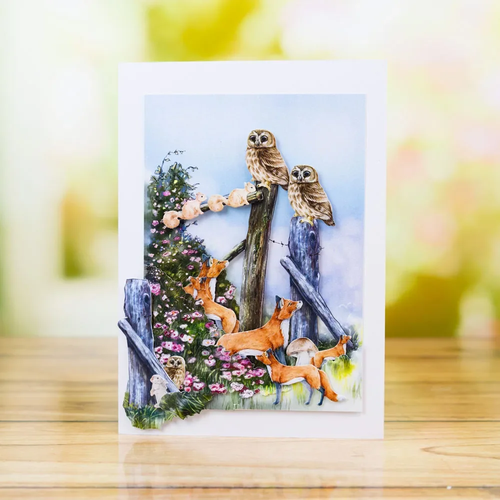 Fox Owl Deer Little Rabbit Turtle Playing in the Forest Metal Cutting Dies Scrapbook Diary Decoration Stencil Embossing Template view 4
