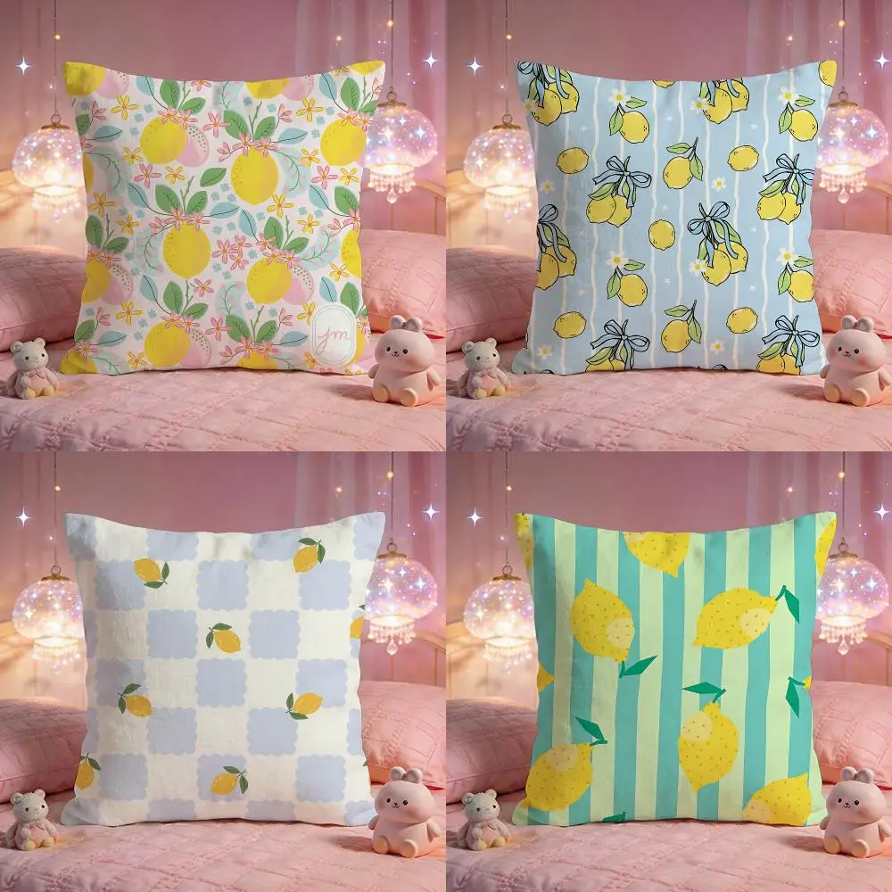 Lemon Floral Pattern Cushion Cover Premium Comfort Reversible Pillow Cove -Two in One Design for Any Room & Car Interior