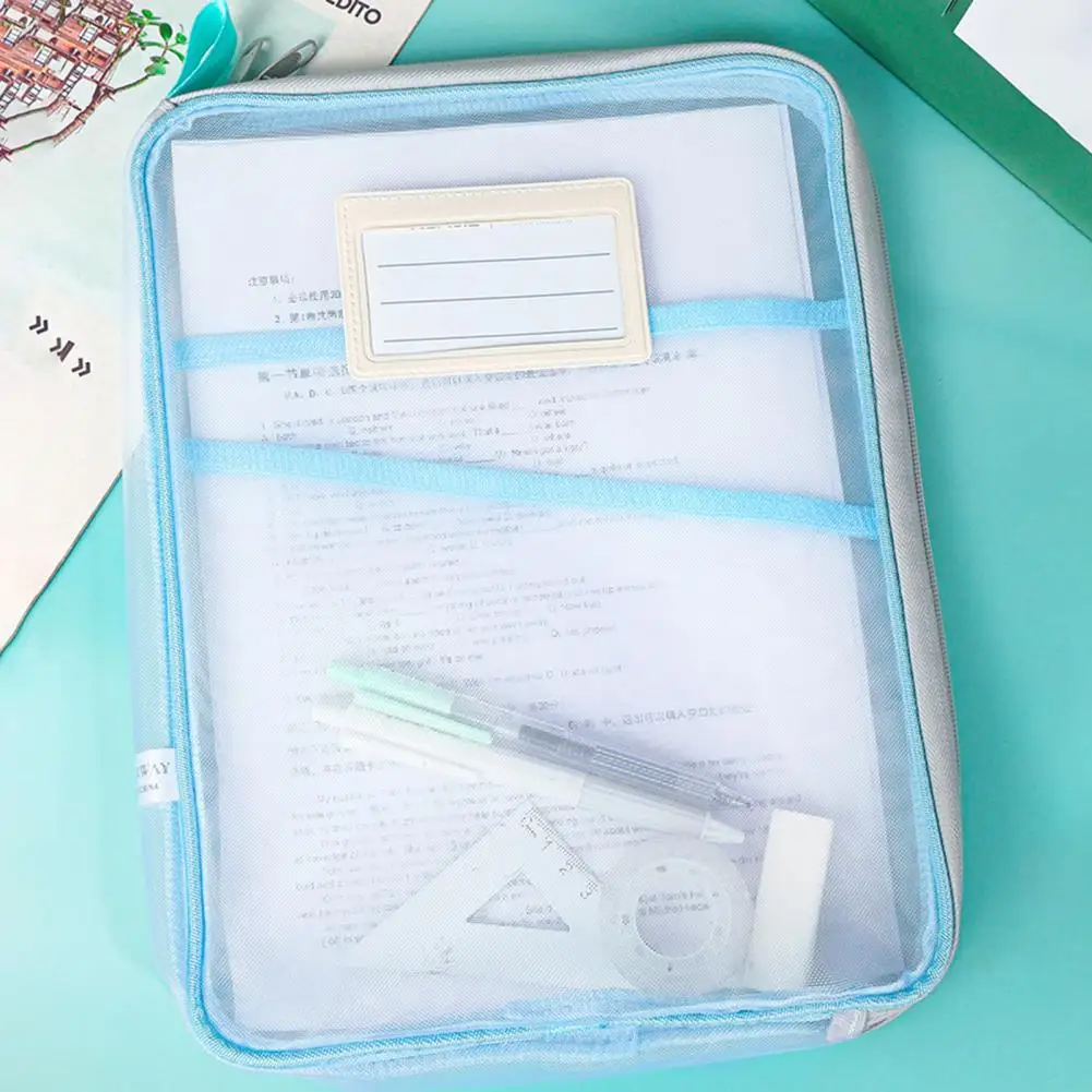 

Visible File Pouch Transparent Mesh File Bag Capacity A4 Nylon File Bag with Zipper Mesh Stationery Pouch for School Office