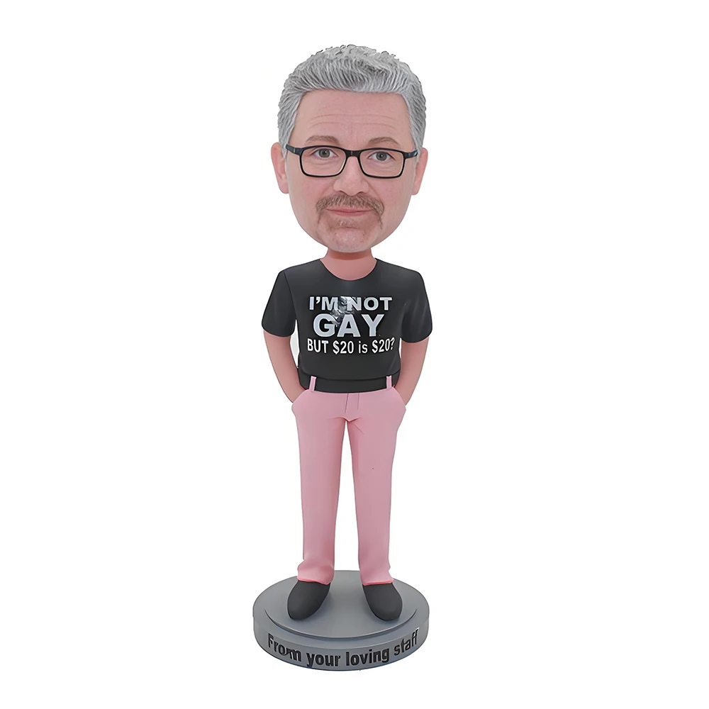 Custom Bobblehead Figure,Pink Pants Man Personalized Bobble Head,Handmade Gay Sculpture,Based on Your Photo Statue,Cake Topper