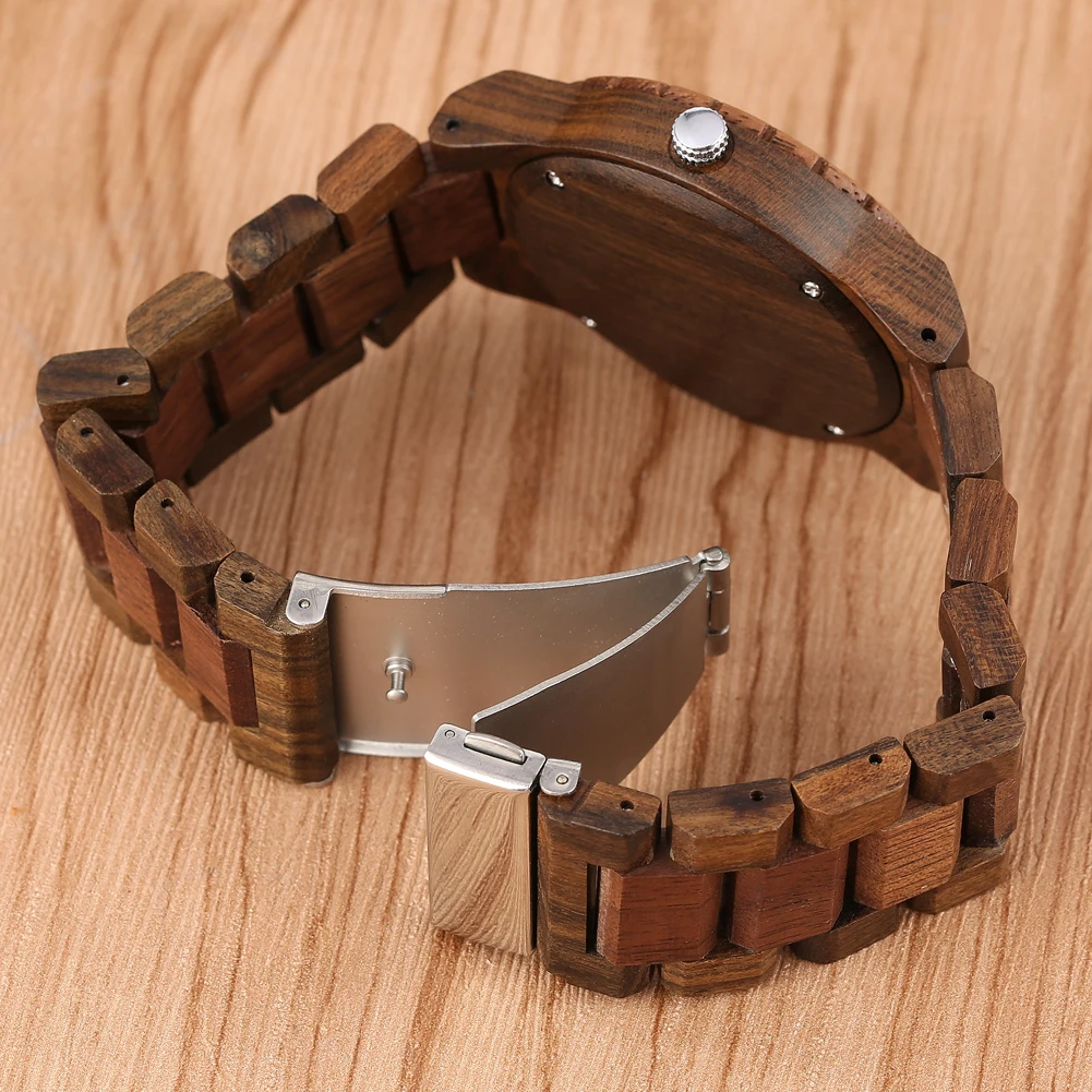 Coffee Brown Walnut Wood Men\'s Watch Quartz Wristwatches Arabic Numerals Dial Vintage Stylish Male Wooden Bangle Timepiece Gift