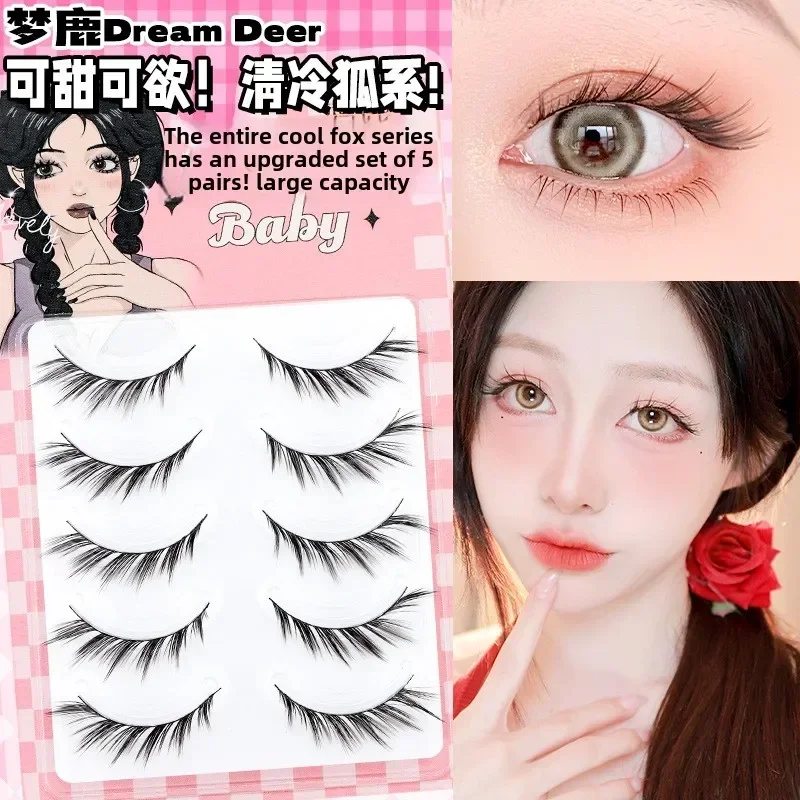 MengLu 5 คู่ขนตาปลอมดูธรรมชาติขนตาปลอม Eye Lashes หนาสีดํา Terrier False Lashes แต่งหน้าสําหรับผู้เริ่มต้น