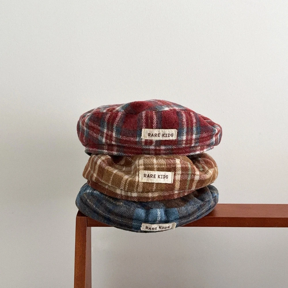 Spring Autumn Baby Berets Fashion Plaid Soft Warm Kids Girls Hats Winter Retro Children Caps
