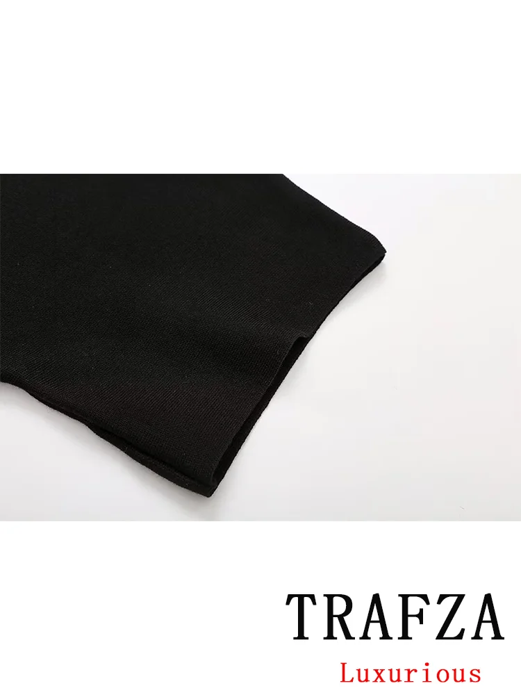 TRAFZA-suéteres de punto para mujer, cárdigans de manga corta con cuello en V, botones dorados, Tops de moda, otoño e invierno, 2024