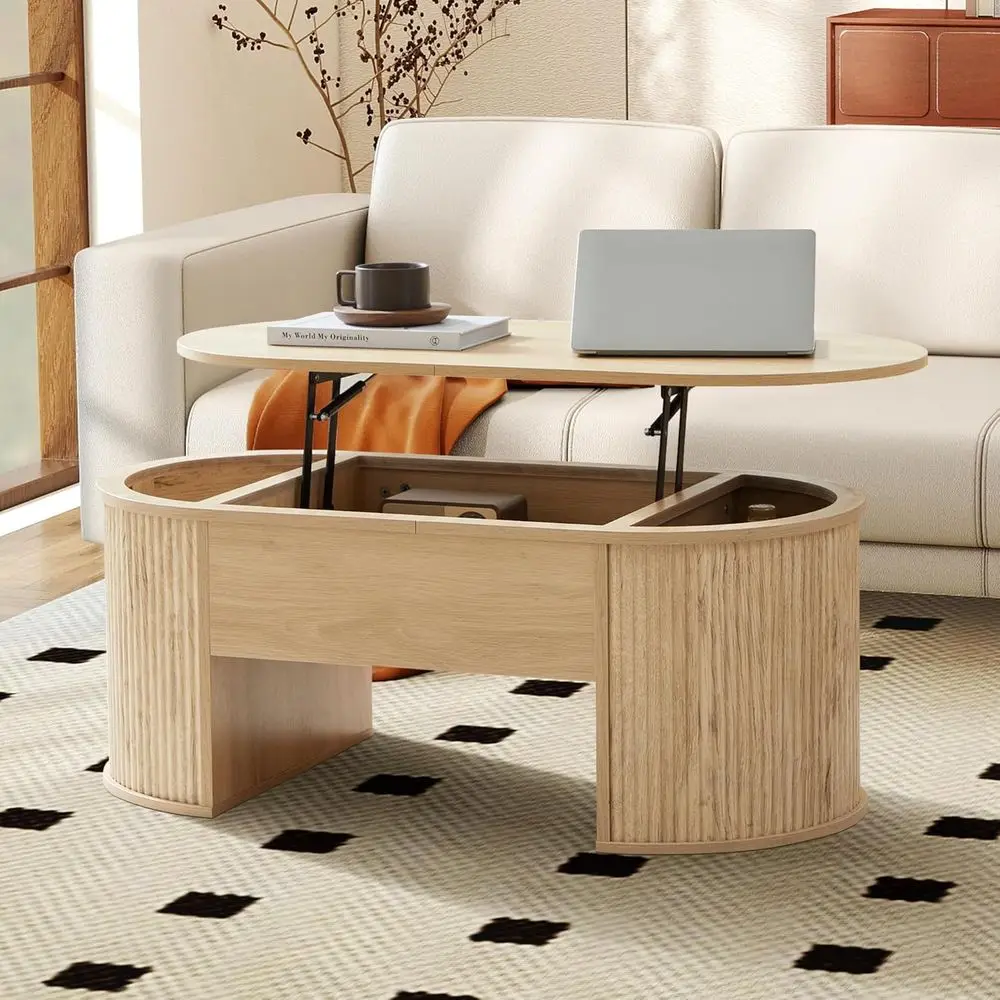 Oak Lift-Top Coffee Table with Hidden Storage for Living Room and Office