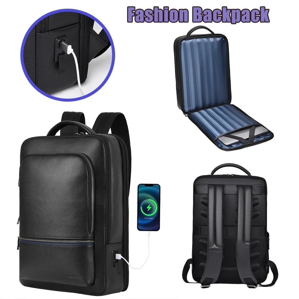 

16 Inch Waterproof Laptop Backpack USB Charging Port PU Leather Business Travel Backpack School Bag For Men Women Students