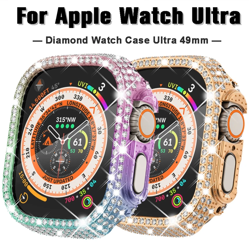 Funda de diamante para Apple Watch Ultra, 49mm, Protector de parachoques ostentoso para Apple Watch Ultra 2, accesorios de cubierta, funda protectora