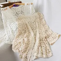 Kimono Cardigan Beach White Summer Cardigan Women Hollow Out Cardigans Crochet Top Summer Shirt Korean Shirts Lace Blouse