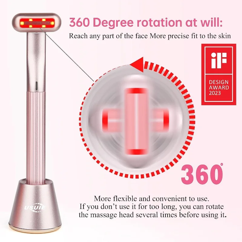 360 °   Masajeador de ojos LED giratorio, varita masajeadora de ojos y cuello Facial, vibración de calentamiento, dispositivo de belleza para estiramiento Facial antiarrugas