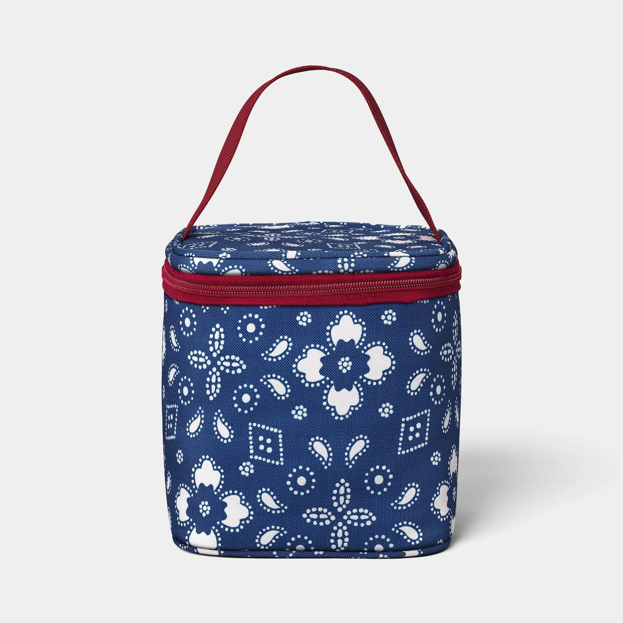 Soft Sided Personal Cooler Bag With Blue Bandana Print, Insulated Lunch Tote For Picnic Travel And Beach