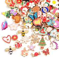 Random Mix 20Pcs Enamel Pendant Love Rainbow Flower Bee Butterfly Animal Plant Alloy Charm For Diy Earrings Jewelry Making Gift