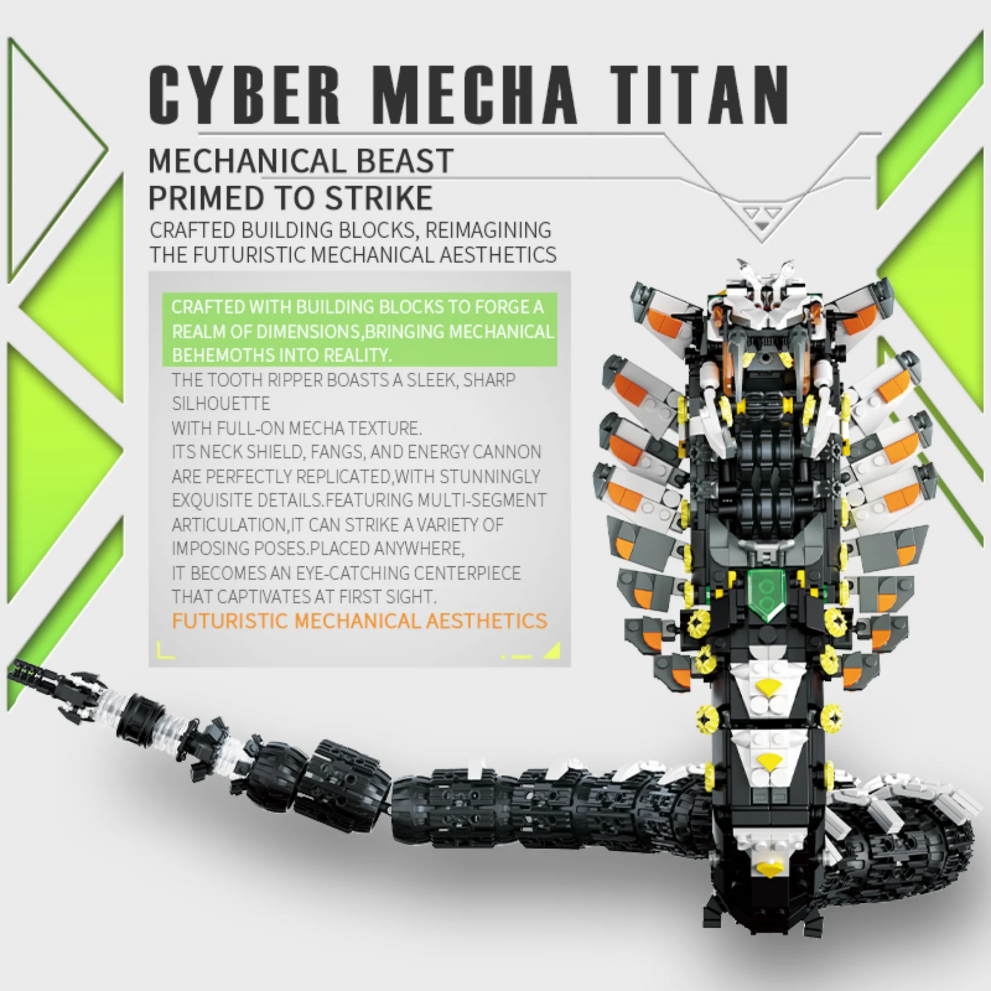 1480PCS Mechanical Snake Building Blocks Cyber Animal MOC Model Bricks Creative Desktop Decoration DIY Assembly Set for Adults