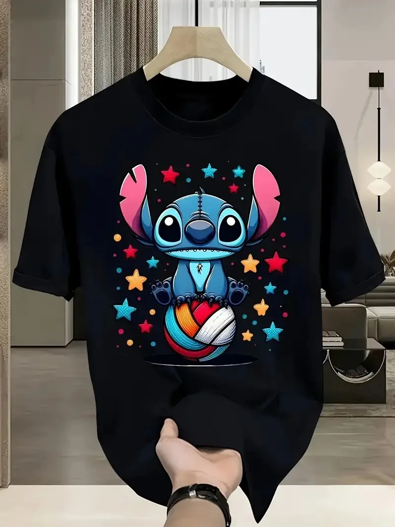 

2025 Disney Pattern Printed Women's Casual Comfortable Unique Smiling Face Black Round Neck Short Sleeve T-shirt
