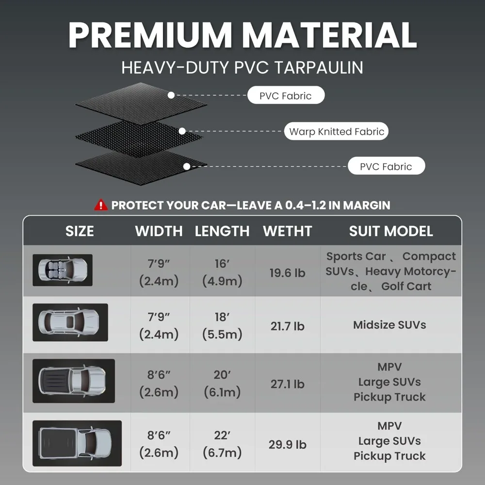 Robuste 7'9x16' PVC-Garagenbodenmatte, wasserdichter Schutz für Autos, SUVs, LKWs und Garagenparken