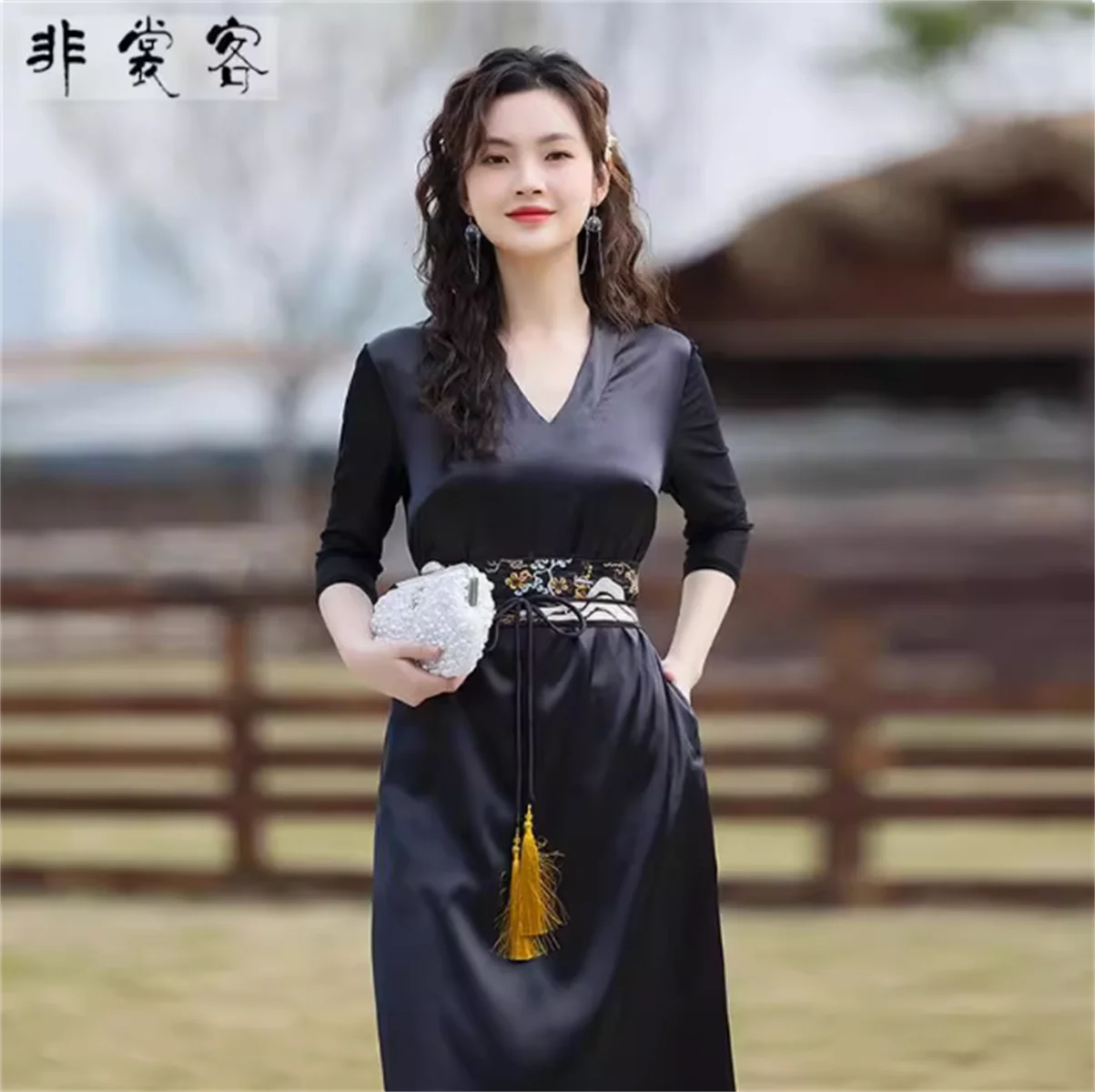 Xianqi-vestido de estilo chino para mujer, nuevo estilo negro, vestido de estilo Han para verano, vestido de elemento Han diario, China-Chic