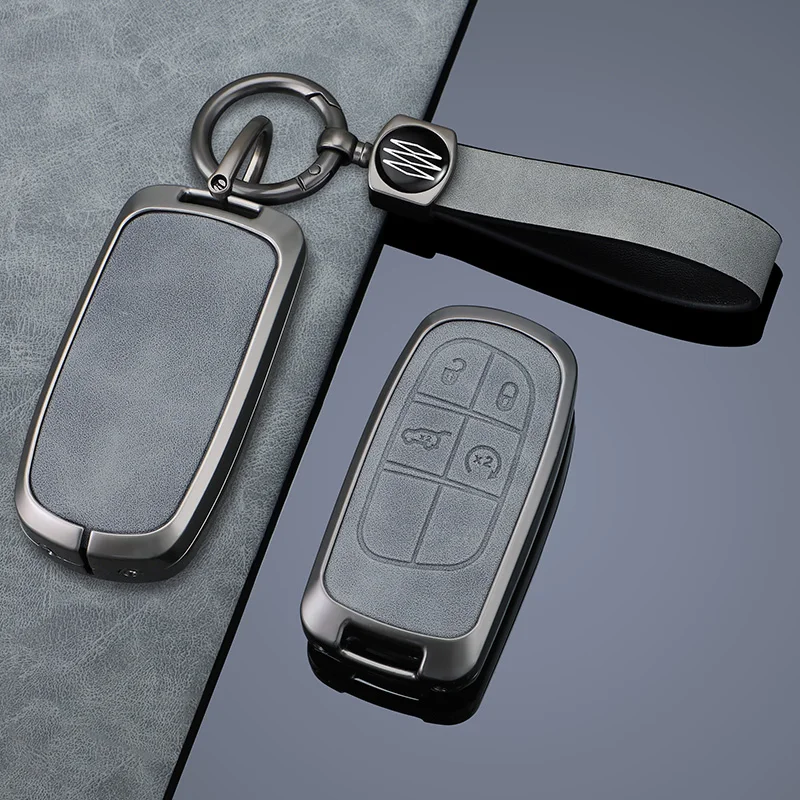 Zinklegierung + Leder Autoschlüsseletui für Jeep Cherokee Compass Renegade Grand Cherokee Grand Commander Autoschlüssel Dekoration Shell Fob