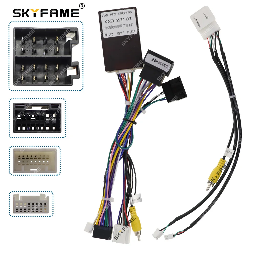 SKYFAME 16Pin Car Wiring Harness Adapter Canbus Box Decoder Android Radio Power Cable For Zotye T600 Coupe OD-ZT-01