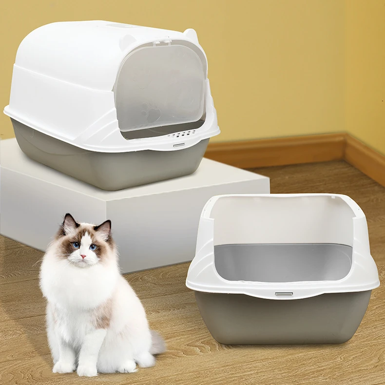 Durable Portable Hooded Cat Litter Box Deep Loo with Scoop Two Way Movable Door Kitty Litter Tray Enclosed Cat Toilet